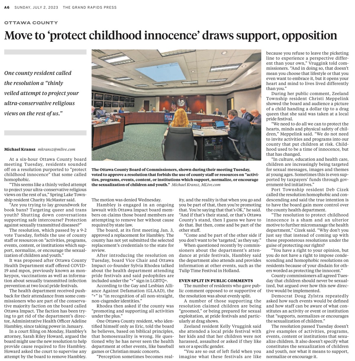 Eliminationist homophobia in Ottawa&nbsp;County